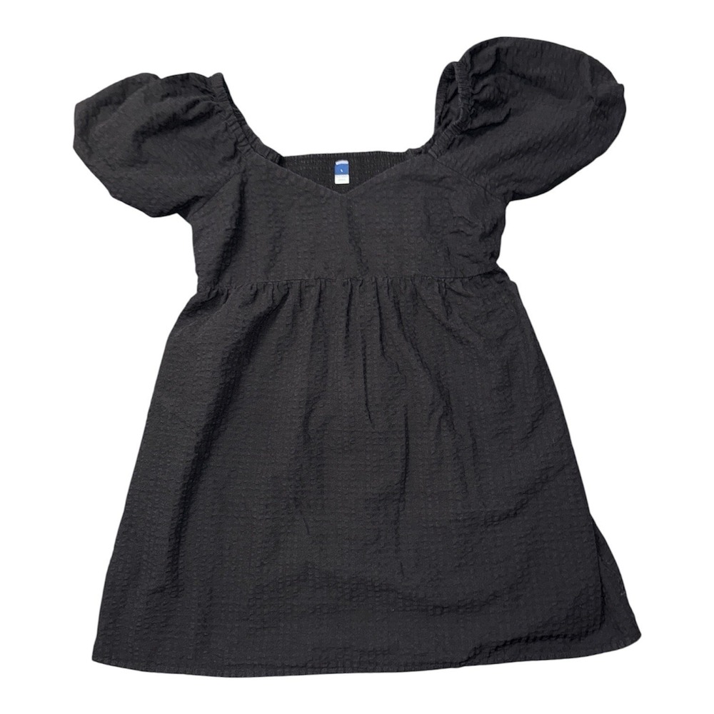 Old Navy Black Puff‑Sleeve Textured Dress – Size L